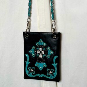 Faux Leather/Turquoise Western Theme Crossbody Bag EUC